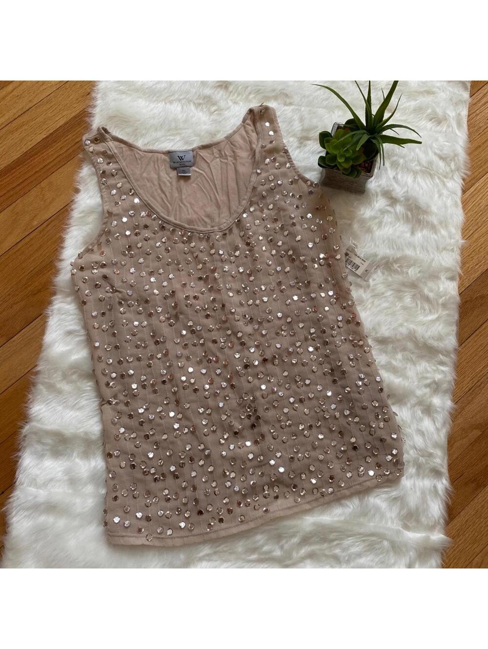 Worthington Petite PL Embellished Beige Tank Top Size LP